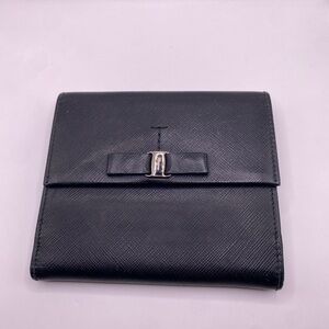 Salvatore Ferragamo Black Card Holder with Silver Buckle